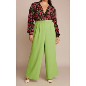 11 Honore NWT Macy Wide Leg Pants 16 Neon Bright Green Pleats $130 Tailored